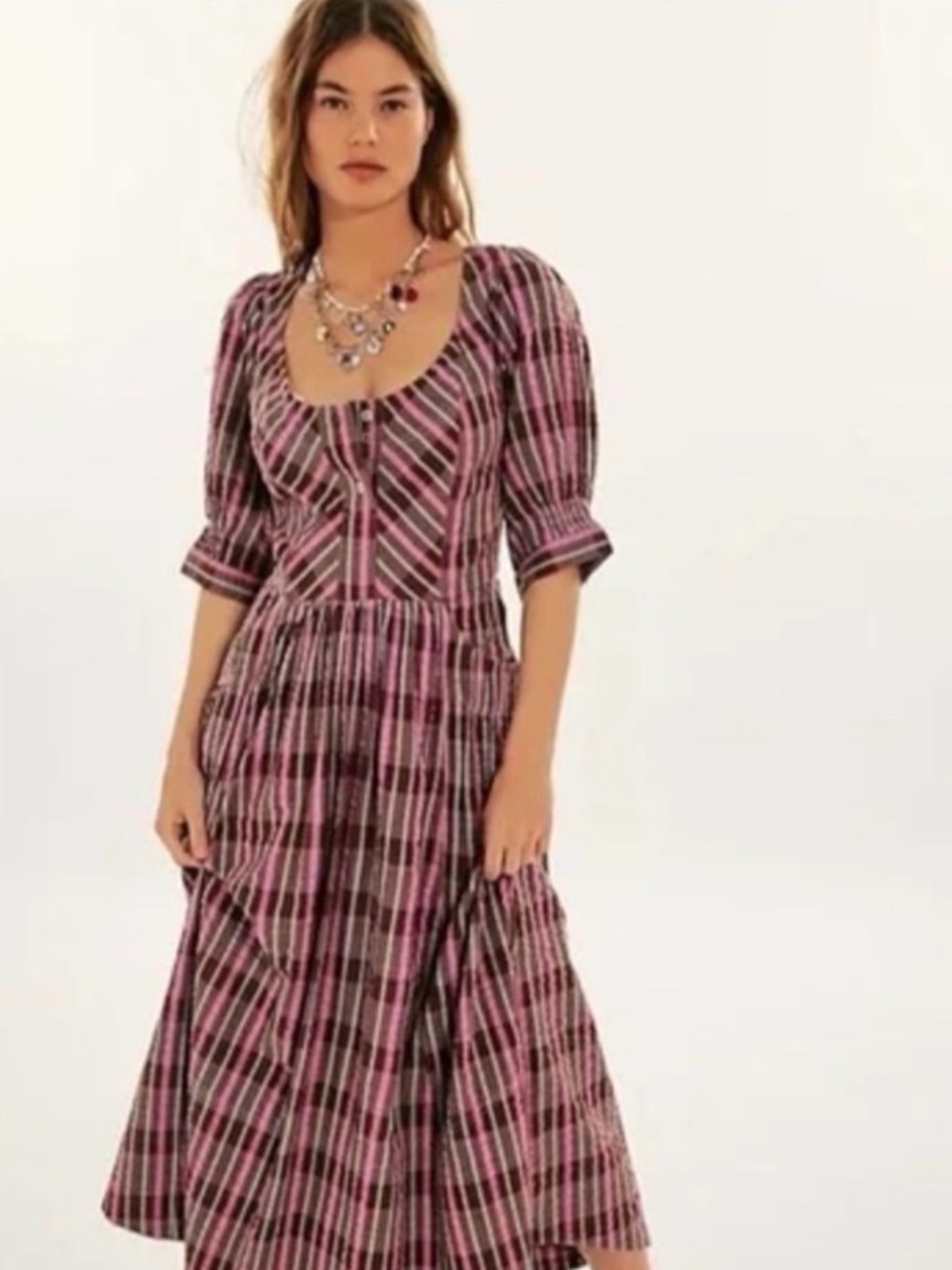 Free People
Tulie Plaid Midi Dress
Pink Brown XS
Western Prairie Prep